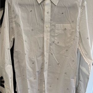 Banana Republic White Button-Down Shirt with Gray Airplane Print